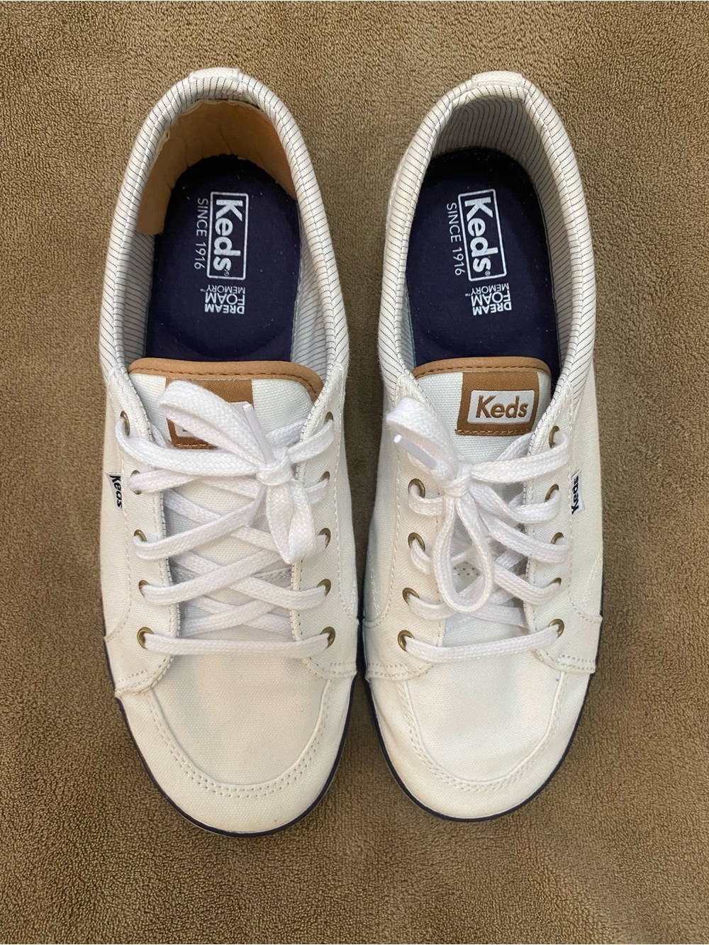 Keds White Canvas Sneakers with Tan Accent